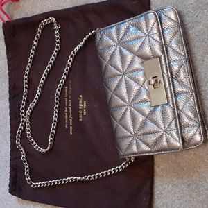 kate spade Sedgewick pewter metallic quilted chain crossbody/clutch